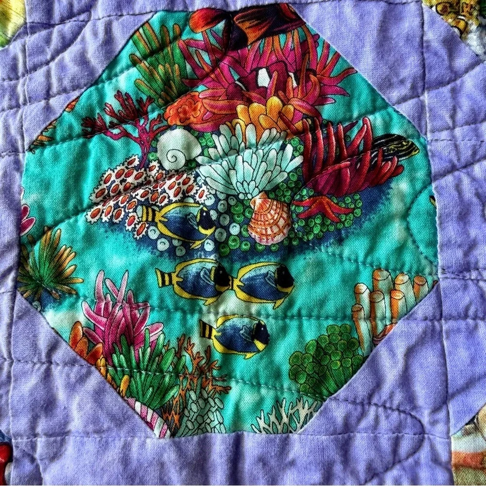 Ocean Quilt 30x40 Wall Hanging Coastal Fish Handmade CA